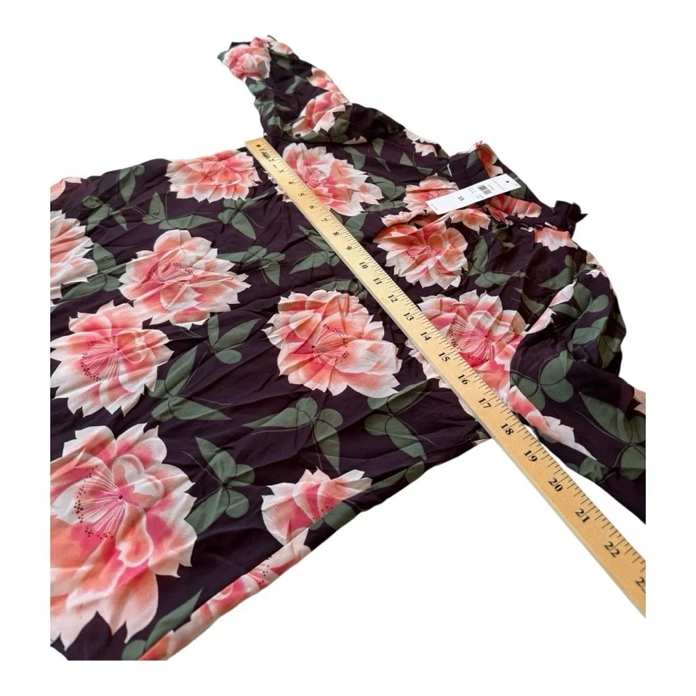 Ann Taylor Butterfly Floral 100% Silk Ruffle Split Neck Blouse Long Sleeve XS - Picture 10 of 13